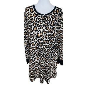 Kate Spade Brushed Jersey Long Sleeve Sleepshirt Nightgown Leopard Cheetah Print